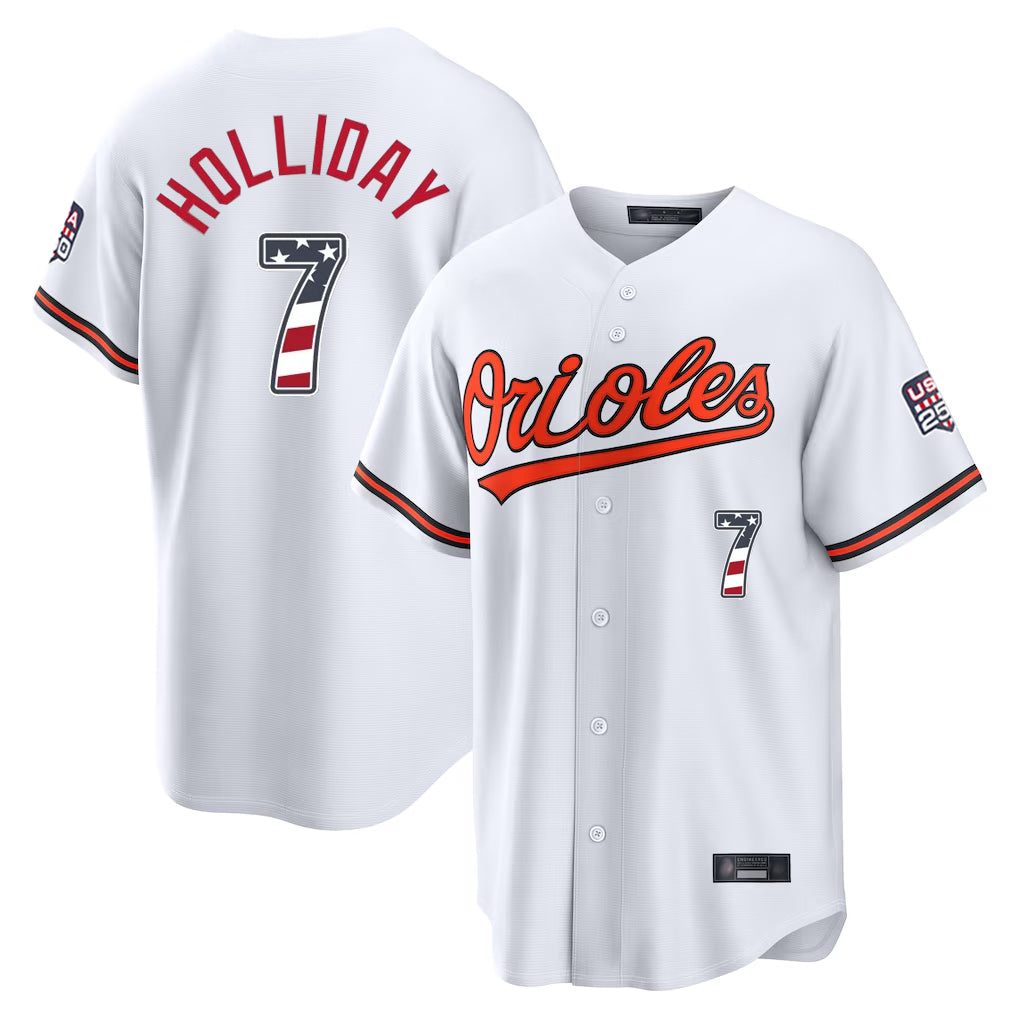 Boles B.Orioles #7 Jackson Holliday Player White USA 250 Fourth of July Home Game Stitched Jerseys
