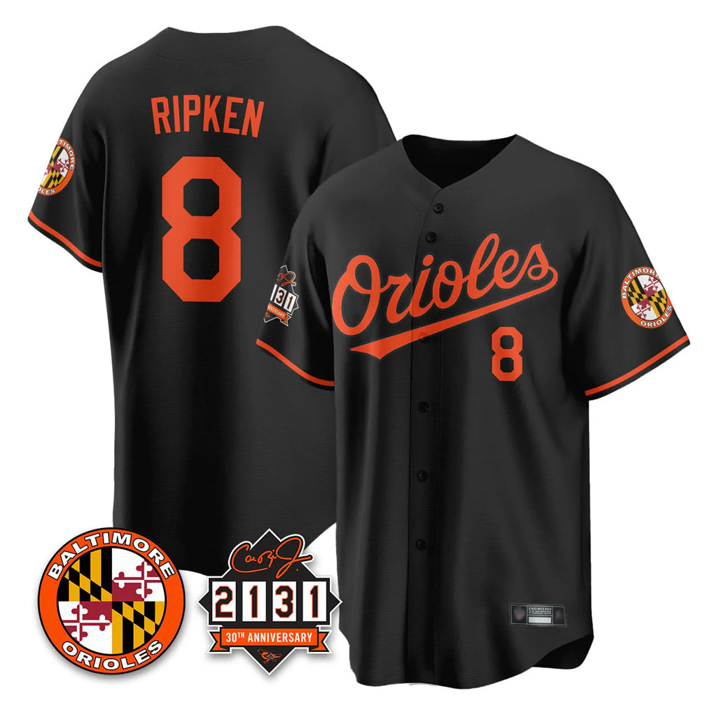 Boles B.Orioles #8 Cal Ripken Player Black 30th Anniversary of 2131 Home Game Stitched Jerseys