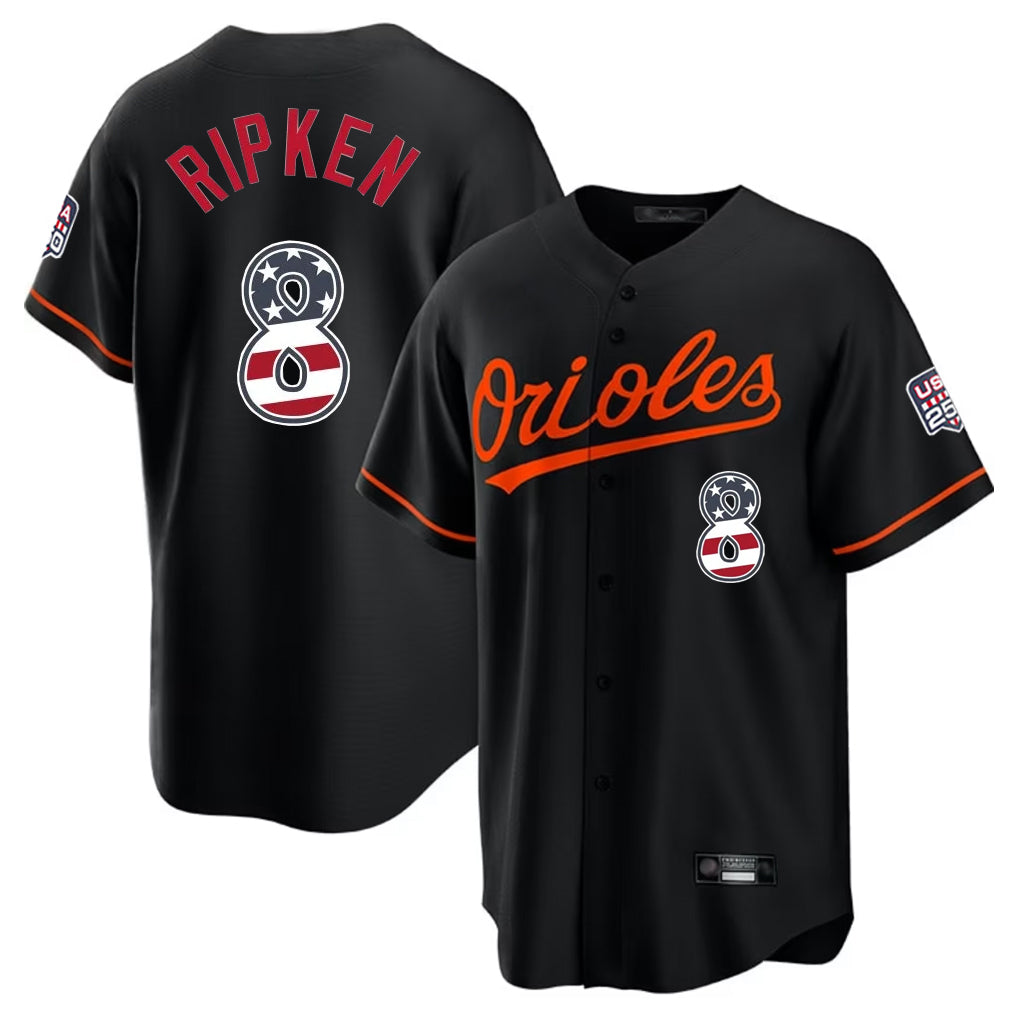 Boles B.Orioles #8 Cal Ripken Player Black USA 250 Fourth of July Home Game Stitched Jerseys