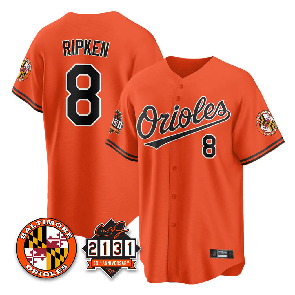 Boles B.Orioles #8 Cal Ripken Player Orange 30th Anniversary of 2131 Home Game Stitched Jerseys