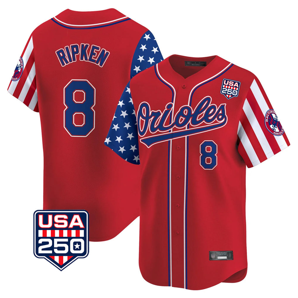 Boles B.Orioles #8 Cal Ripken Player Red USA 250 Independence Day Vapor Premier Limited Home Game Stitched Jerseys
