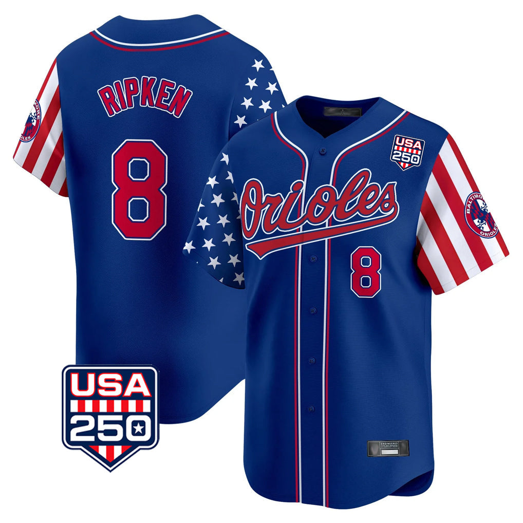 Boles B.Orioles #8 Cal Ripken Player Royal USA 250 Independence Day Vapor Premier Limited Home Game Stitched Jerseys