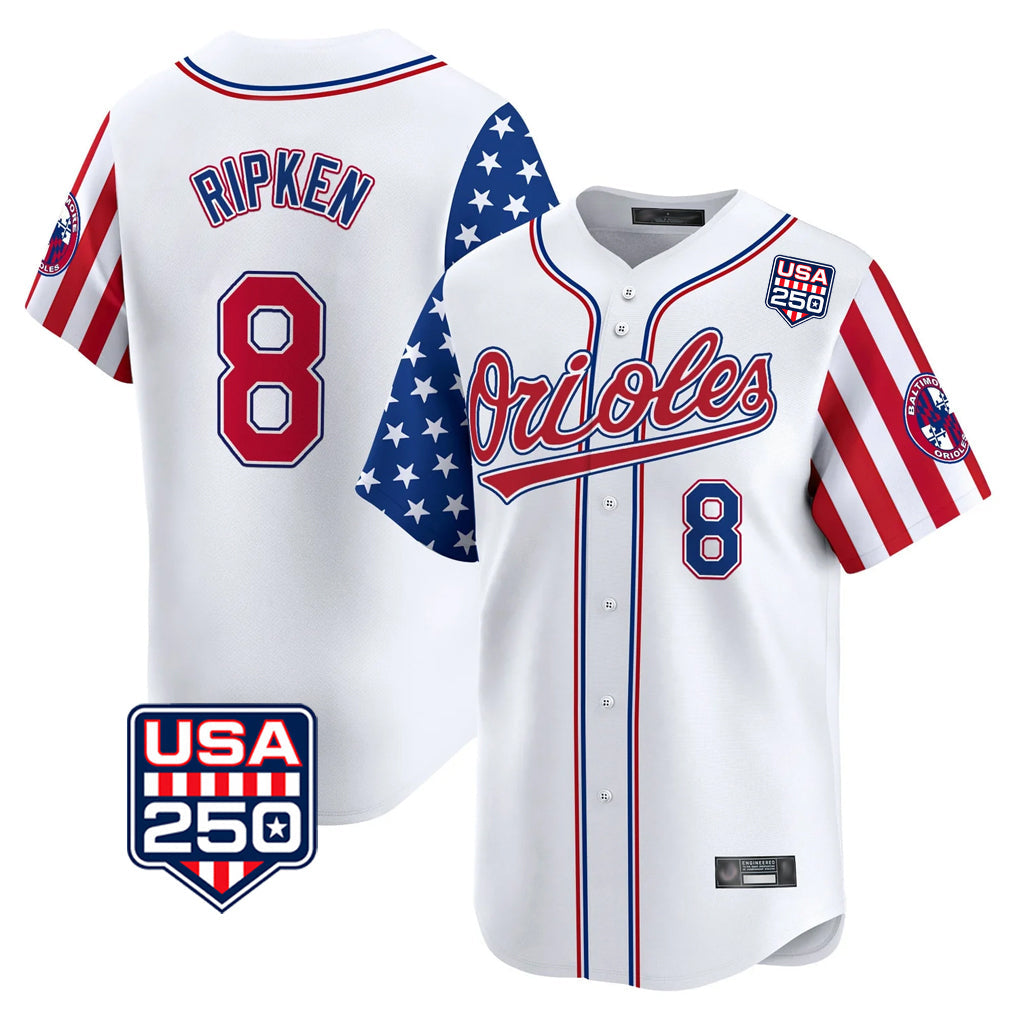 Boles B.Orioles #8 Cal Ripken Player White USA 250 Independence Day Vapor Premier Home Game Stitched Jerseys