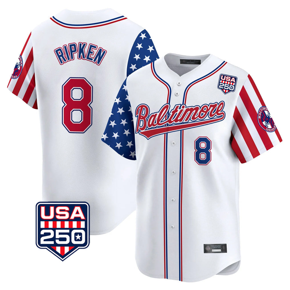 Boles B.Orioles #8 Cal Ripken Player White USA 250 Independence Day Vapor Premier Limited Home Game Stitched Jerseys