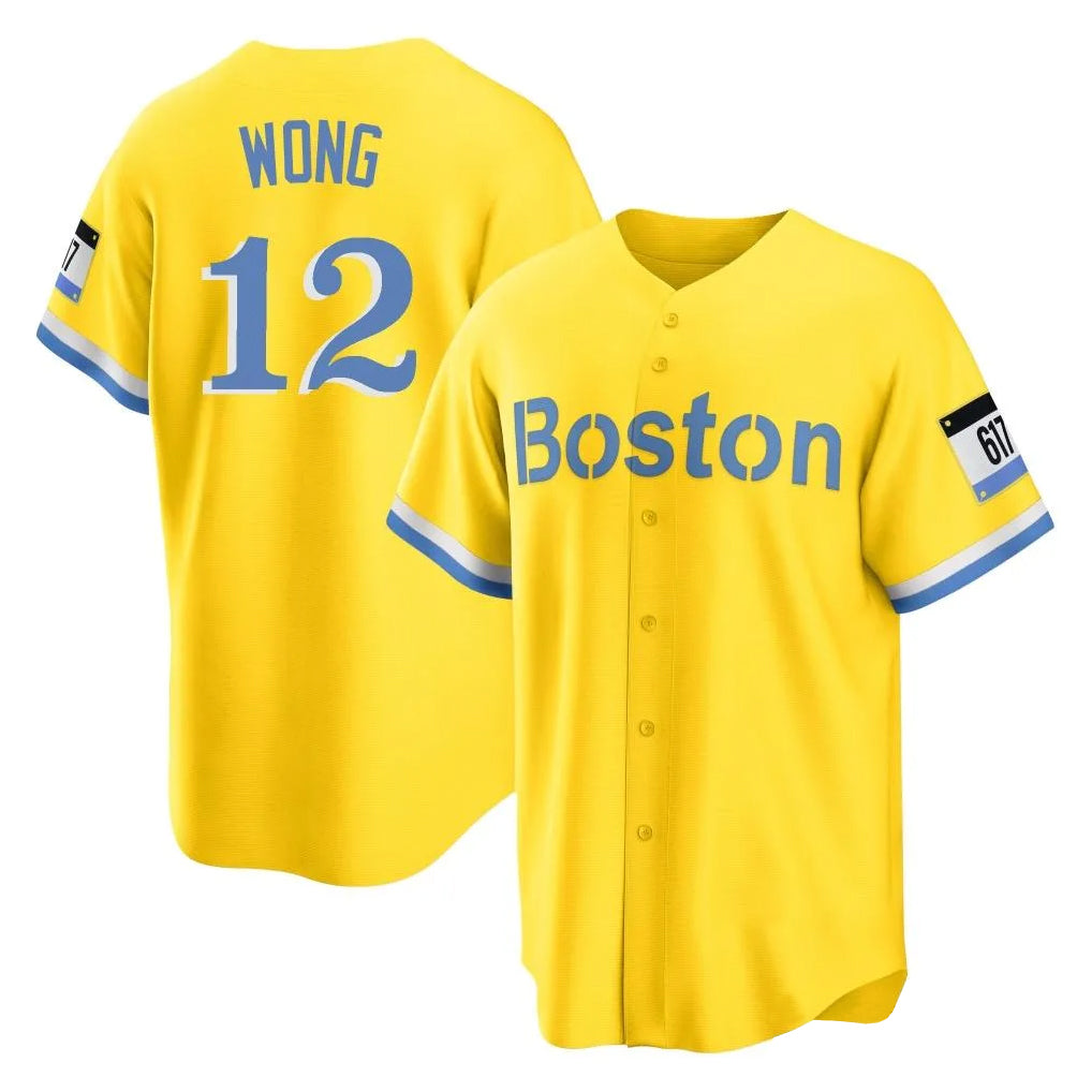 Boles B.Red Sox #12 Connor Wong Player Yellow Home Game Stitched Jerseys