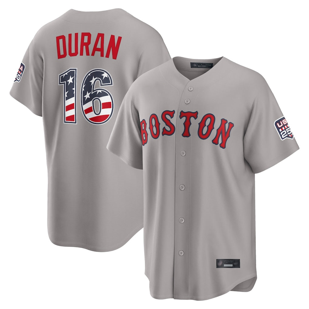 Boles B.Red Sox #16 Jarren Duran Player Gray Road USA 250 Fourth of July Home Game Stitched Jerseys
