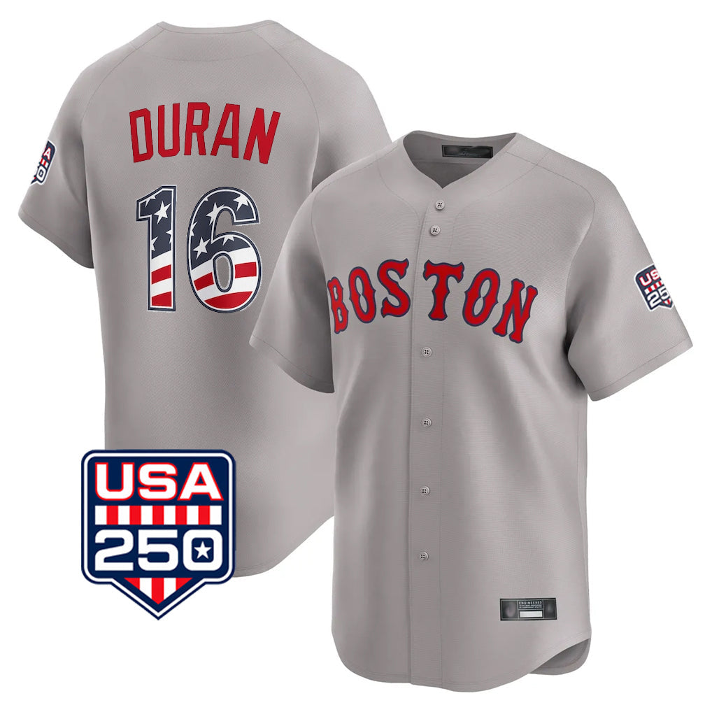 Boles B.Red Sox #16 Jarren Duran Player Gray Road USA 250 Fourth of July Limited Home Game Stitched Jerseys