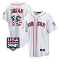 Boles B.Red Sox #16 Jarren Duran Player White USA 250 Fourth of July Home Game Stitched Jerseys