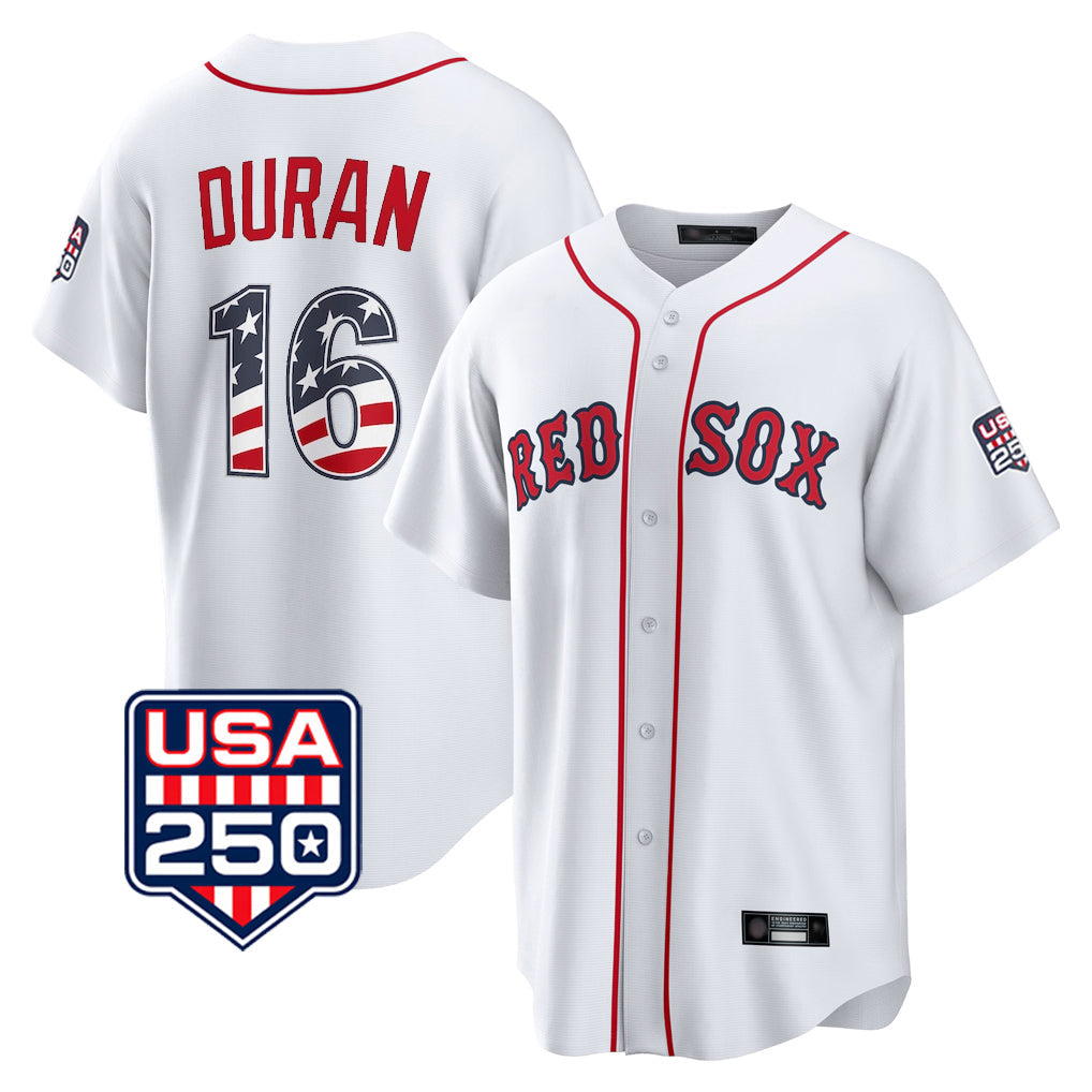 Boles B.Red Sox #16 Jarren Duran Player White USA 250 Fourth of July Home Game Stitched Jerseys