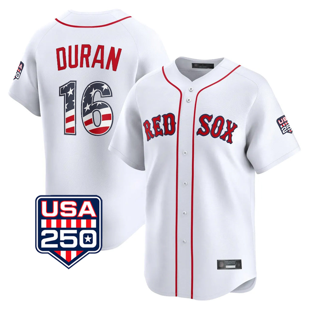 Boles B.Red Sox #16 Jarren Duran Player White USA 250 Fourth of July Limited Home Game Stitched Jerseys