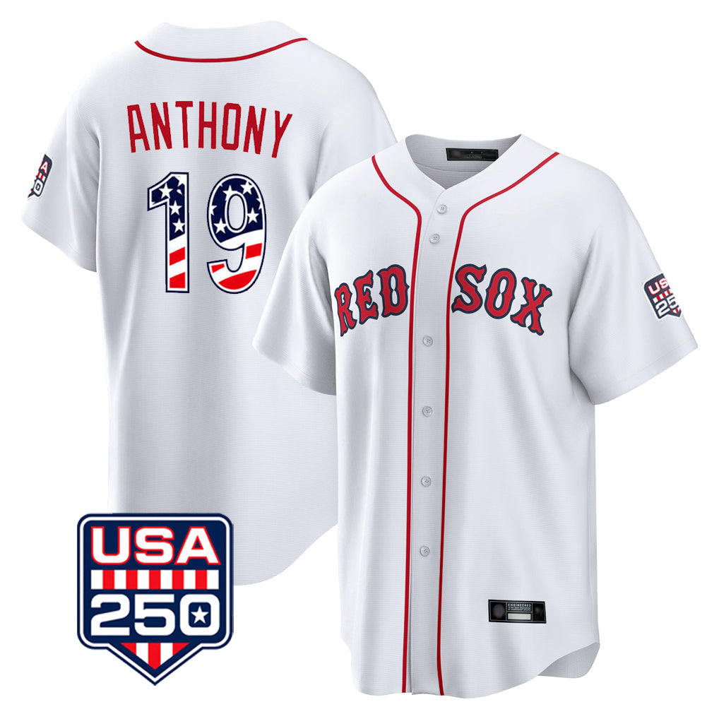 Boles B.Red Sox #19 Roman Anthony Player White USA 250 Fourth of July Home Game Stitched Jerseys