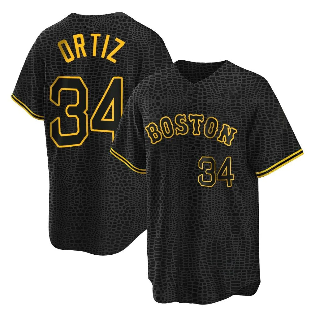 Boles B.Red Sox #34 David Ortiz Player Black Snake Skin City Home Game Stitched Jerseys