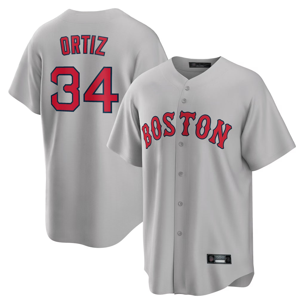 Boles B.Red Sox #34 David Ortiz Player Gray Road Home Game Stitched Jerseys