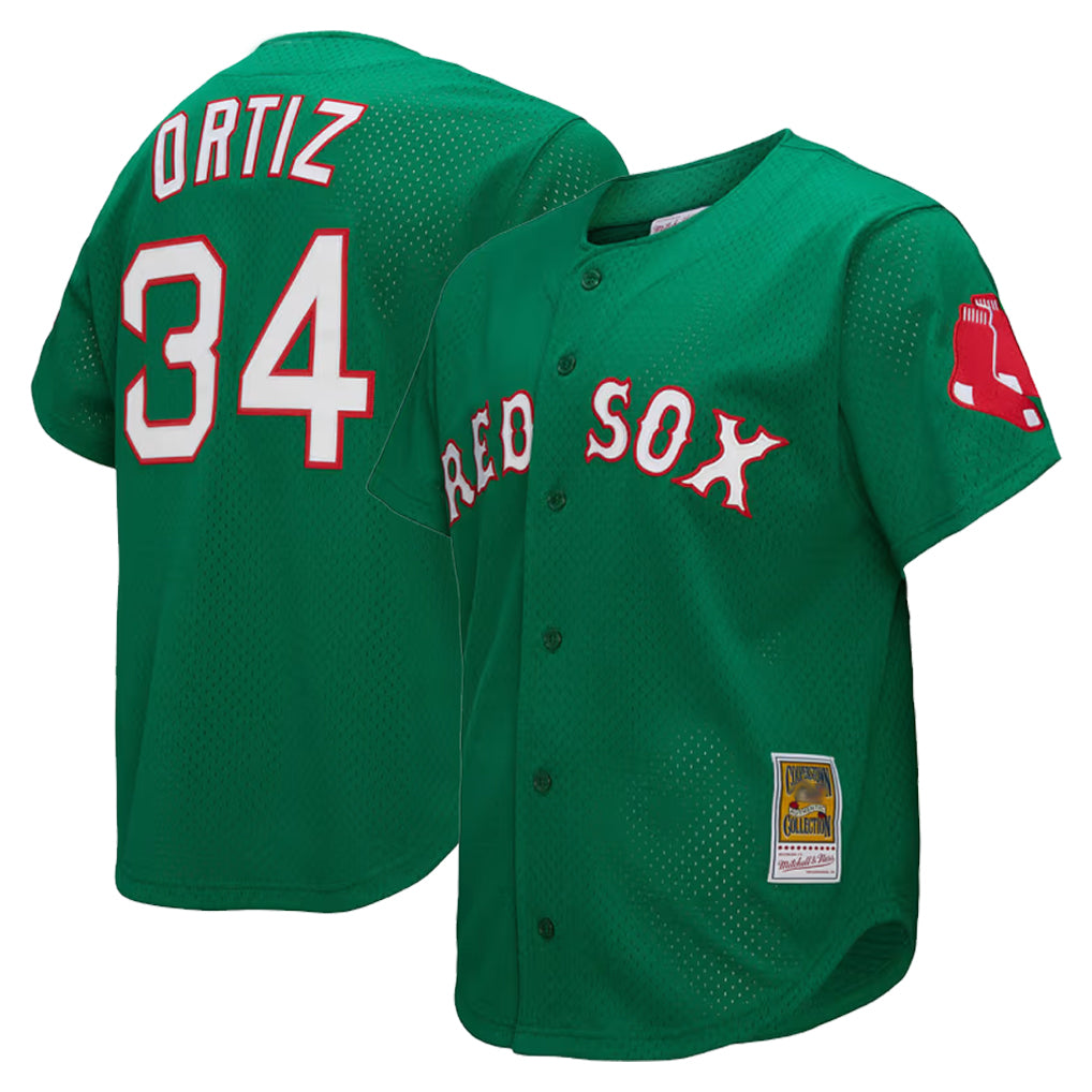 Boles B.Red Sox #34 David Ortiz Player Green Mitchell & Ness Cooperstown Collection Mesh Home Stitched Jerseys