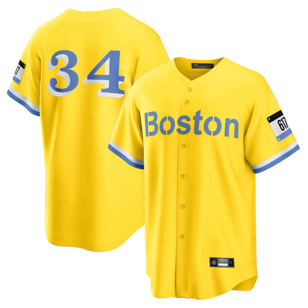 Boles B.Red Sox #34 David Ortiz Player Yellow Home Game Stitched Jerseys