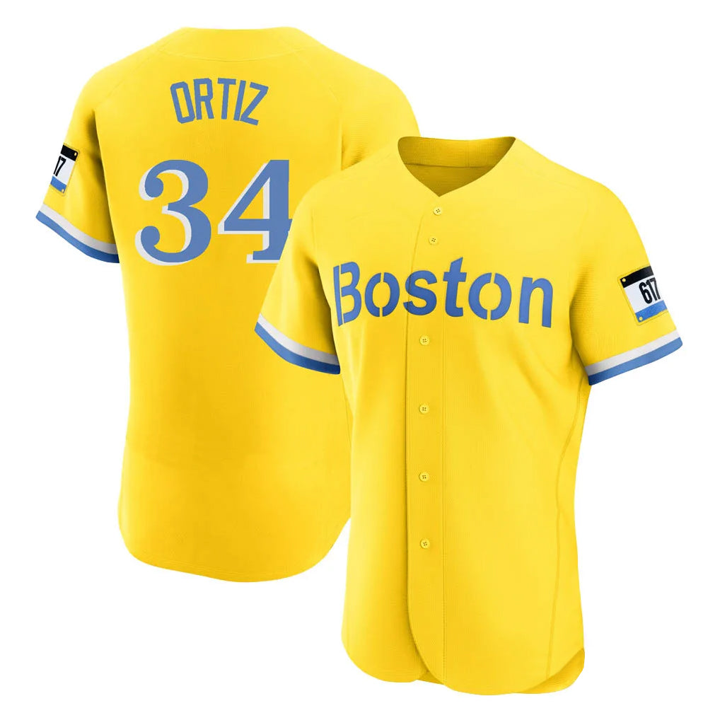 Boles B.Red Sox #34 David Ortiz Player Yellow Limited Elite Home Game Stitched Jerseys