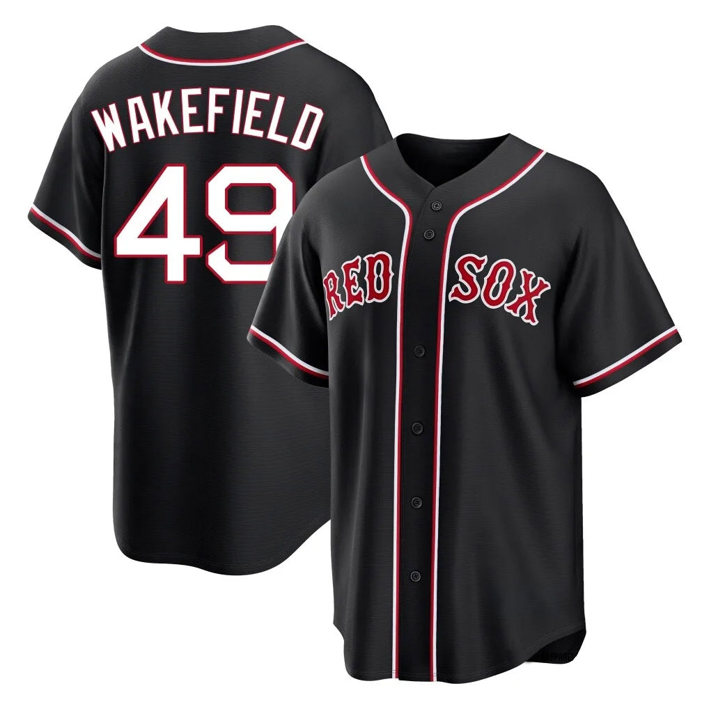 Boles B.Red Sox #49 Tim Wakefield Player Black Out Home Game Stitched Jerseys