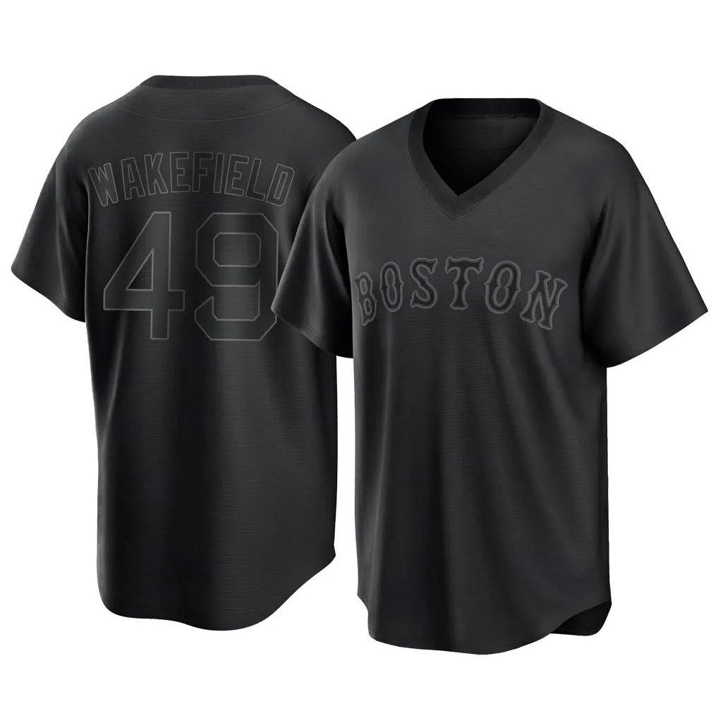 Boles B.Red Sox #49 Tim Wakefield Player Black T-shirt Home Game Stitched Jerseys
