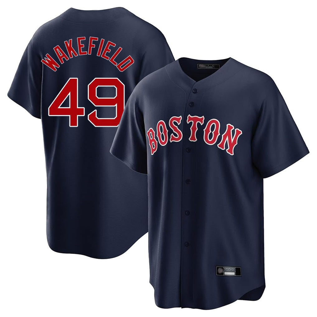 Boles B.Red Sox #49 Tim Wakefield Player Navy Home Game Stitched Jerseys