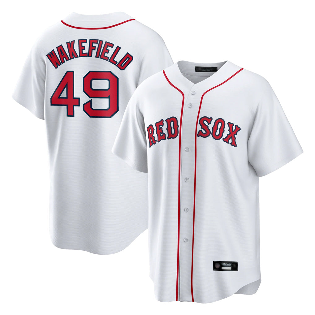 Boles B.Red Sox #49 Tim Wakefield Player White Home Game Stitched Jerseys
