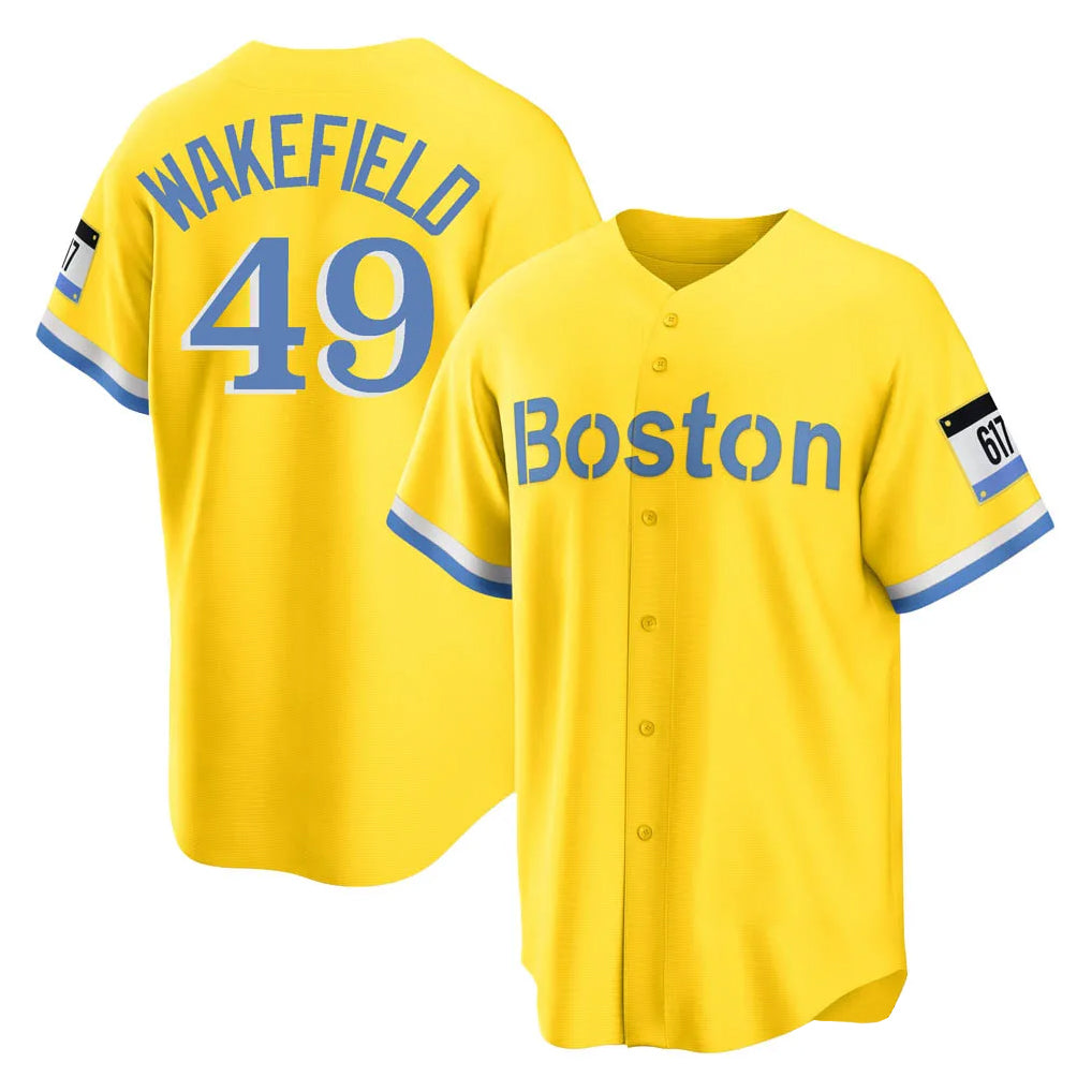 Boles B.Red Sox #49 Tim Wakefield Player Yellow Home Game Stitched Jerseys