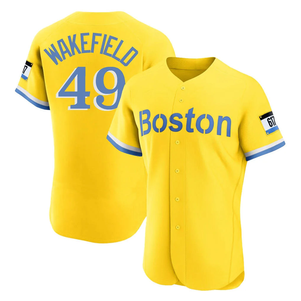 Boles B.Red Sox #49 Tim Wakefield Player Yellow Limited Elite Home Game Stitched Jerseys
