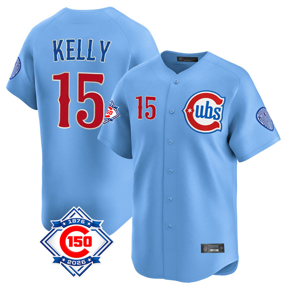 Boles C.Cubs #15 Carson Kelly Player Light Blue 150th Anniversary Limited Home Stitched Jerseys