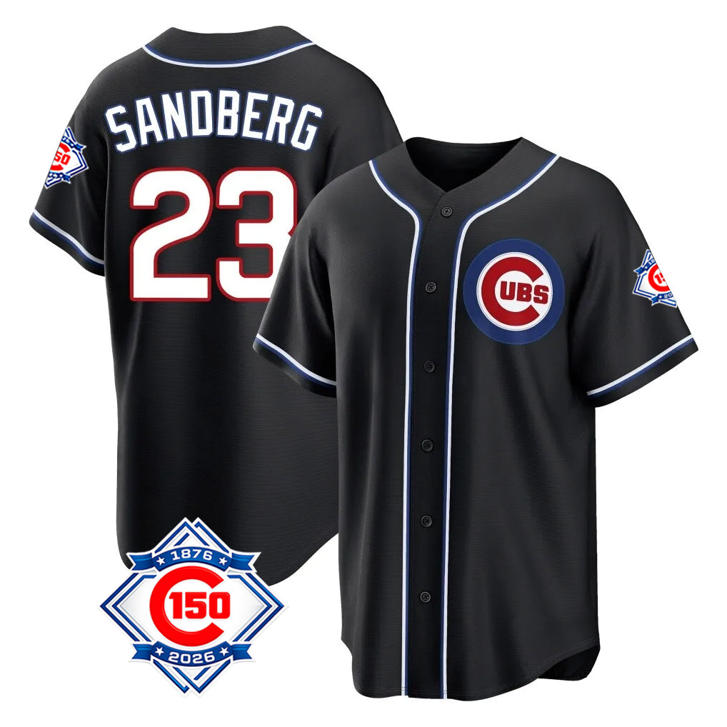 Boles C.Cubs #23 Ryne Sandberg Player Black Fashion Out 150th Anniversary Game Stitched Jerseys