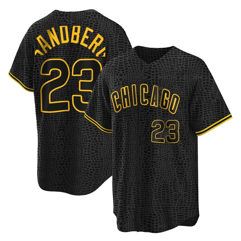 Boles C.Cubs #23 Ryne Sandberg Player Black Snake Skin City Game Stitched Jerseys