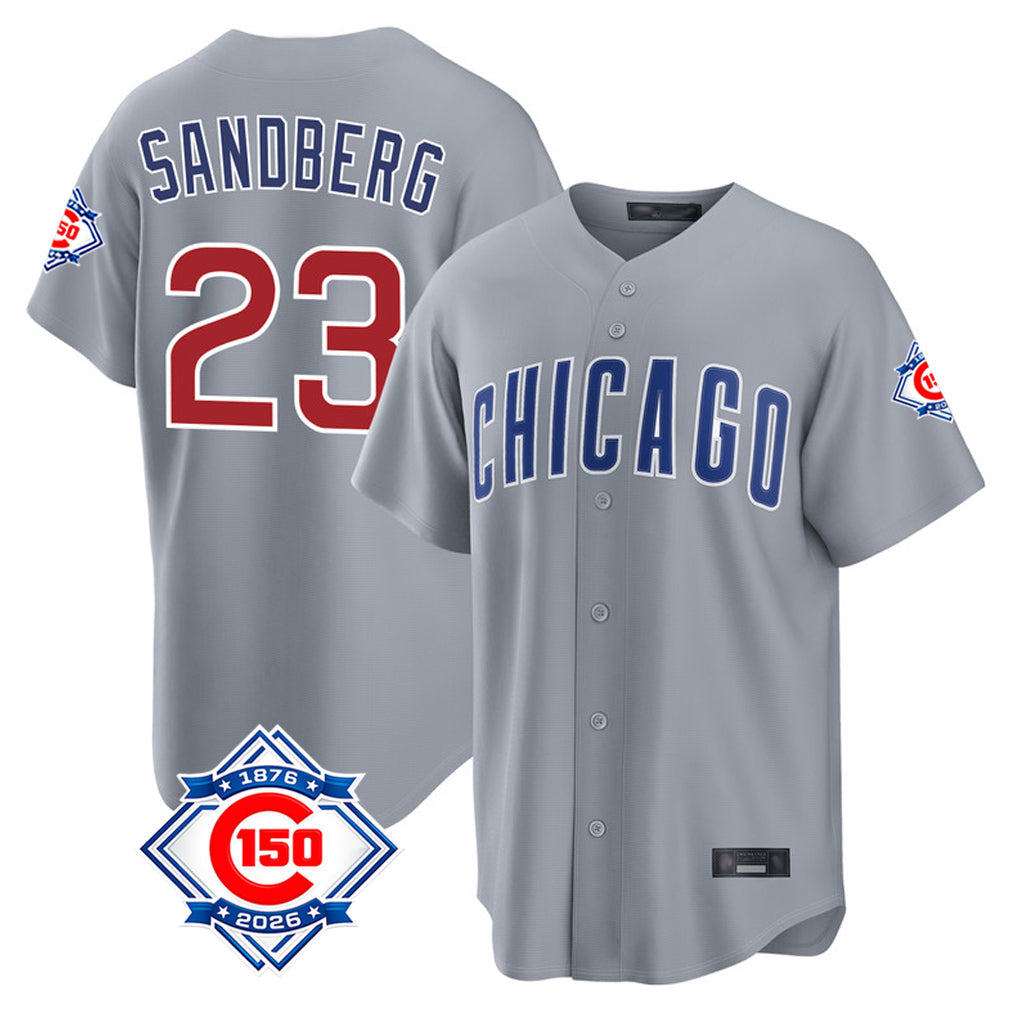 Boles C.Cubs #23 Ryne Sandberg Player Gray 150th Anniversary Home Game Stitched Jerseys