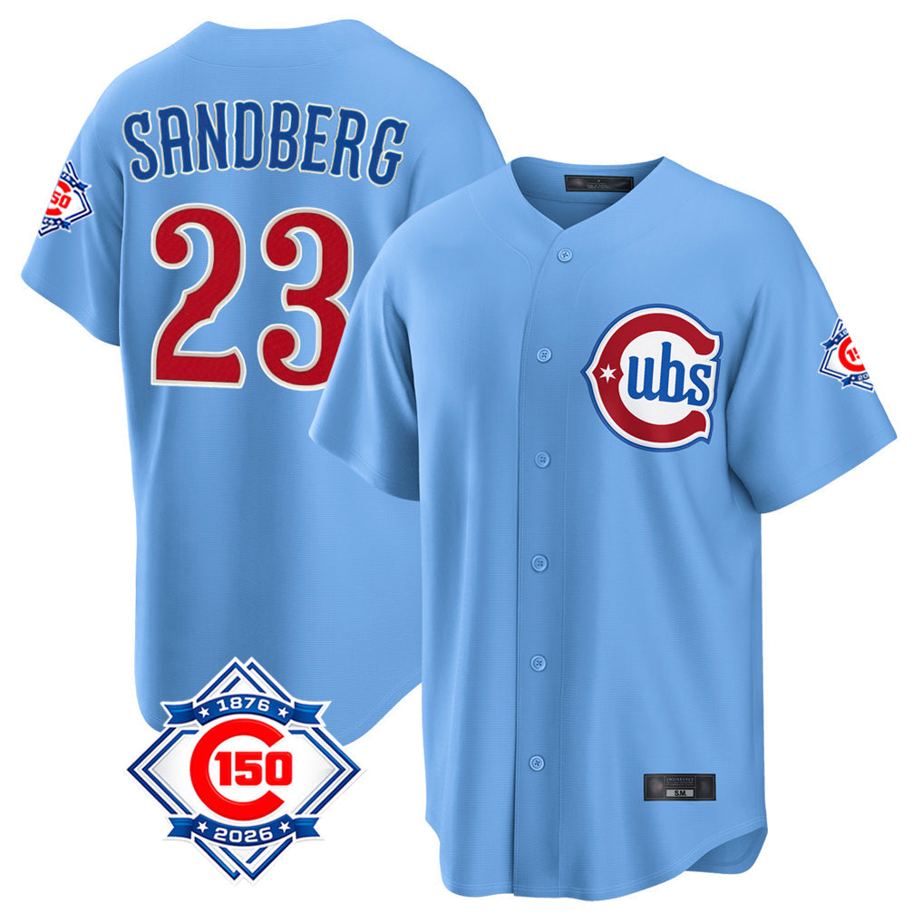 Boles C.Cubs #23 Ryne Sandberg Player Light Blue 150th Anniversary Home Game Stitched Jerseys