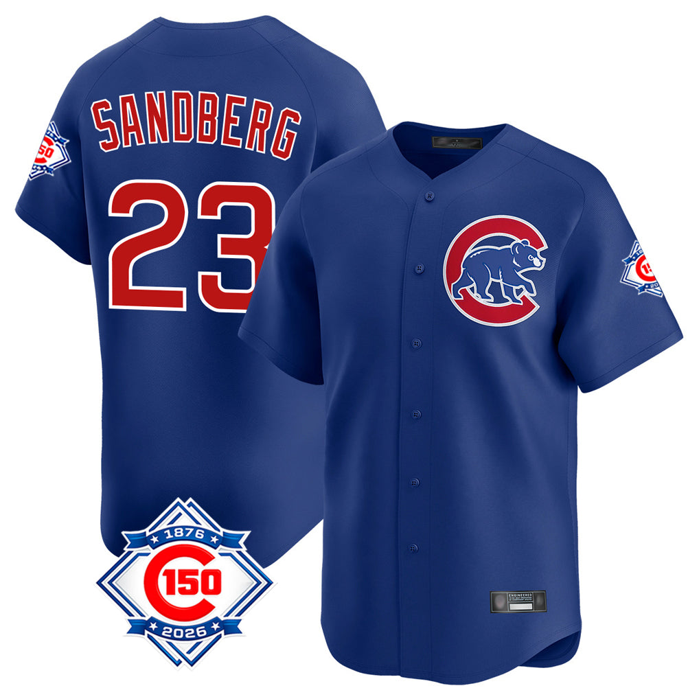 Boles C.Cubs #23 Ryne Sandberg Player Royal 150th Anniversary Limited Home Stitched Jerseys