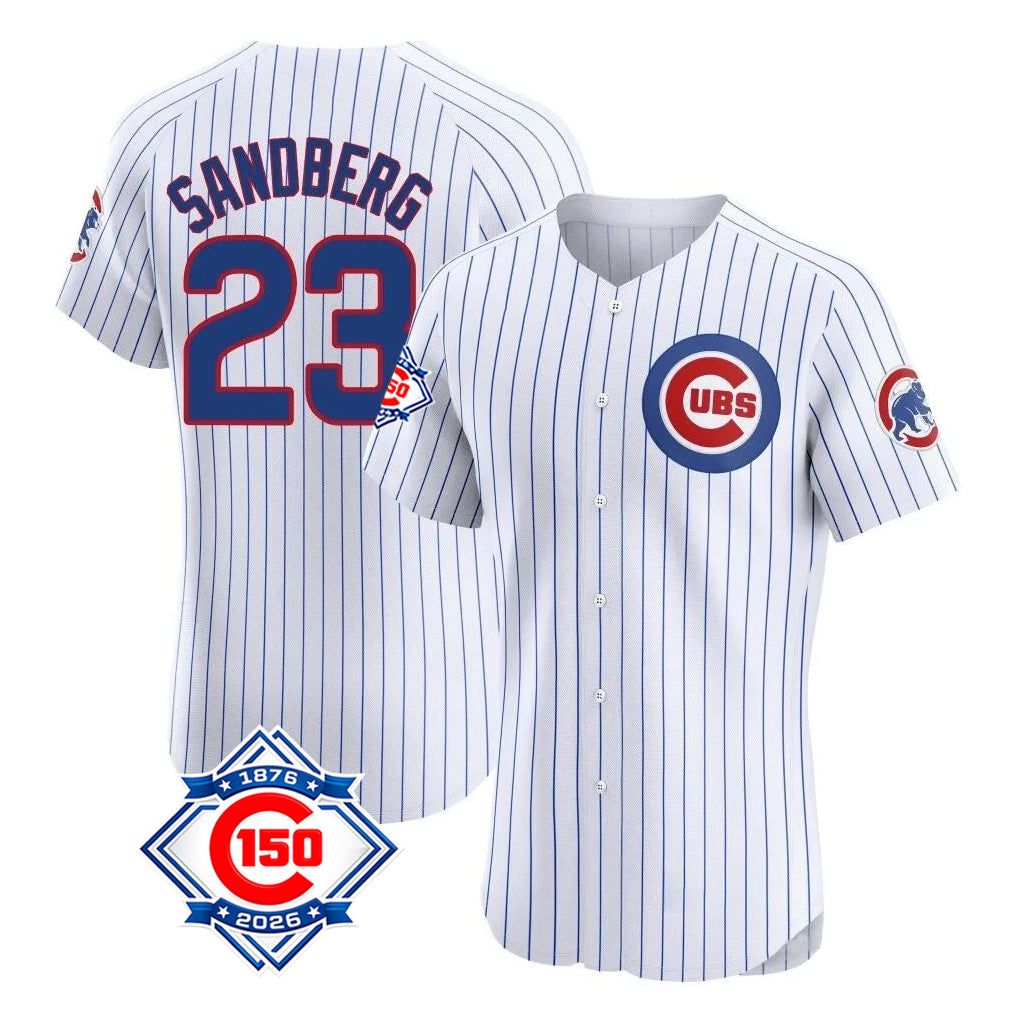 Boles C.Cubs #23 Ryne Sandberg Player White 150th Anniversary Limited Elite Home Game Stitched Jerseys