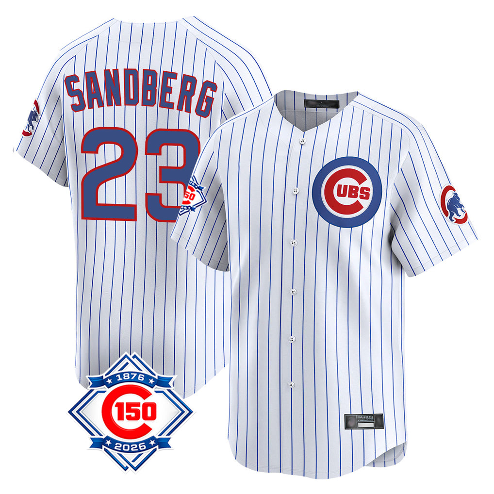 Boles C.Cubs #23 Ryne Sandberg Player White 150th Anniversary Limited Home Game Stitched Jerseys