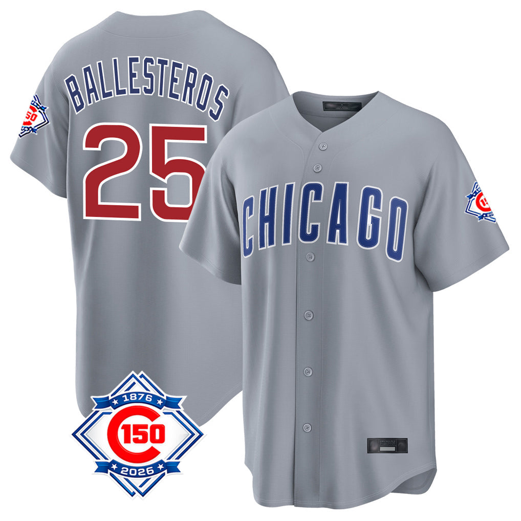 Boles C.Cubs #25 Mois¨¦s Ballesteros Player Gray 150th Anniversary Home Game Stitched Jerseys