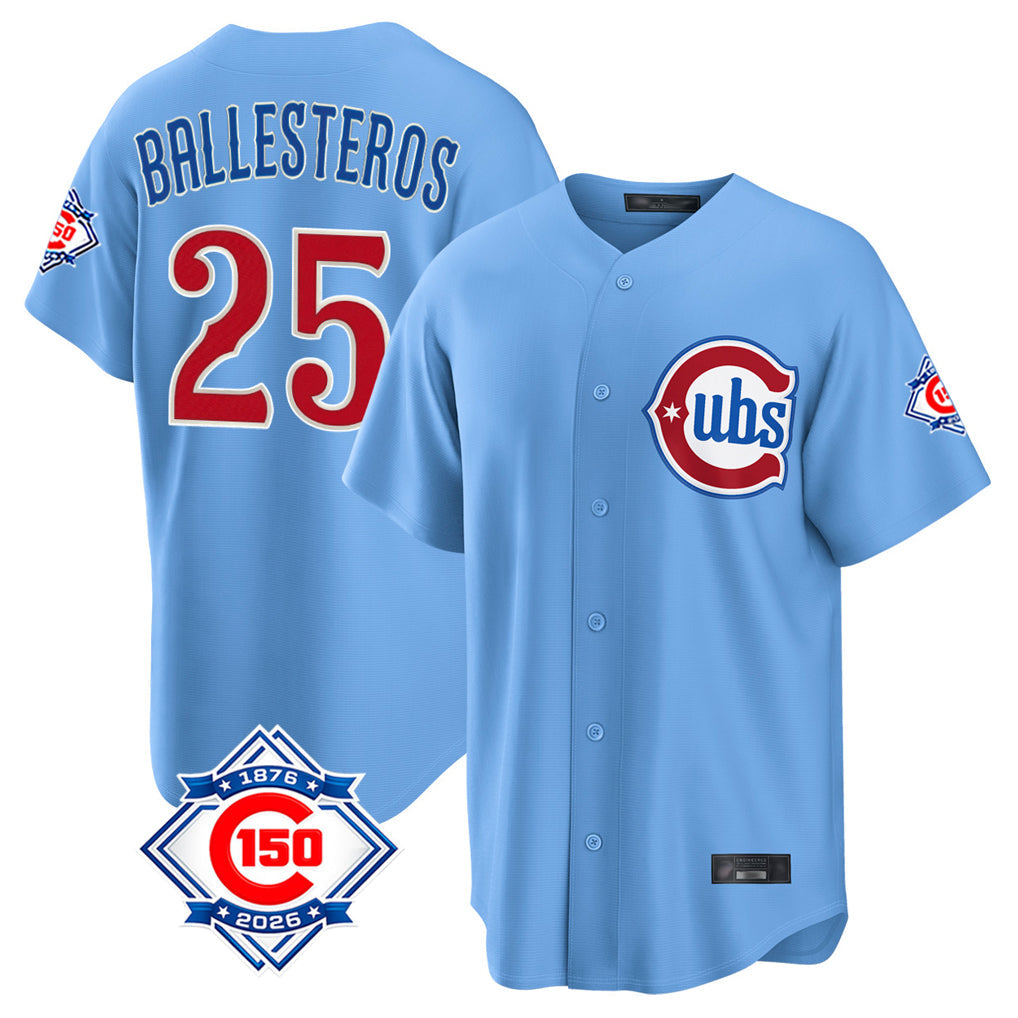 Boles C.Cubs #25 Mois¨¦s Ballesteros Player Light Blue 150th Anniversary Home Game Stitched Jerseys