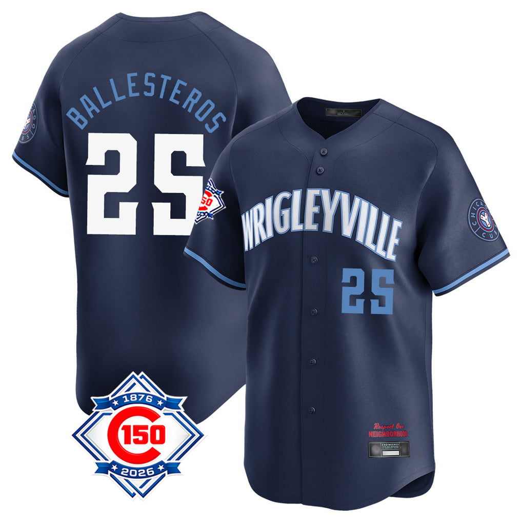 Boles C.Cubs #25 Mois¨¦s Ballesteros Player Navy City Connect 150th Anniversary Limited Home Stitched Jerseys
