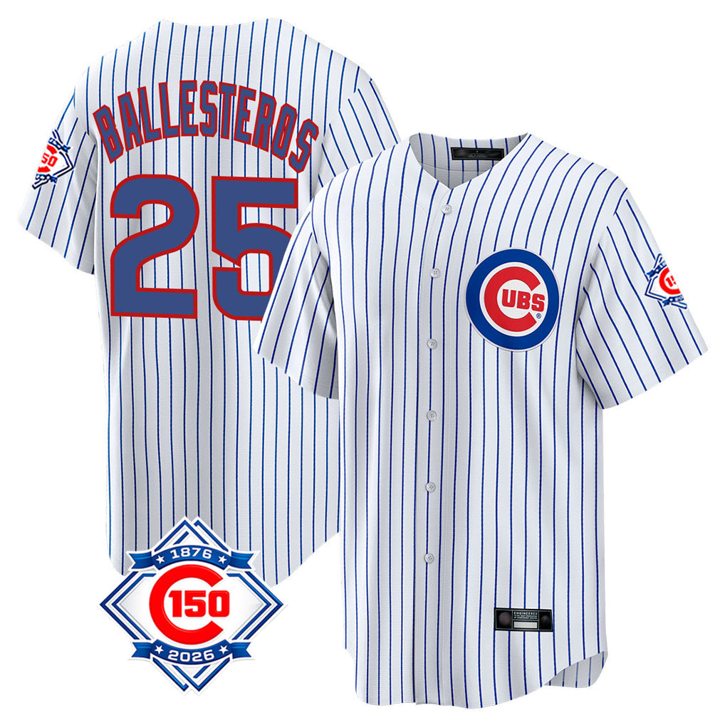 Boles C.Cubs #25 Mois¨¦s Ballesteros Player White 150th Anniversary Home Game Stitched Jerseys