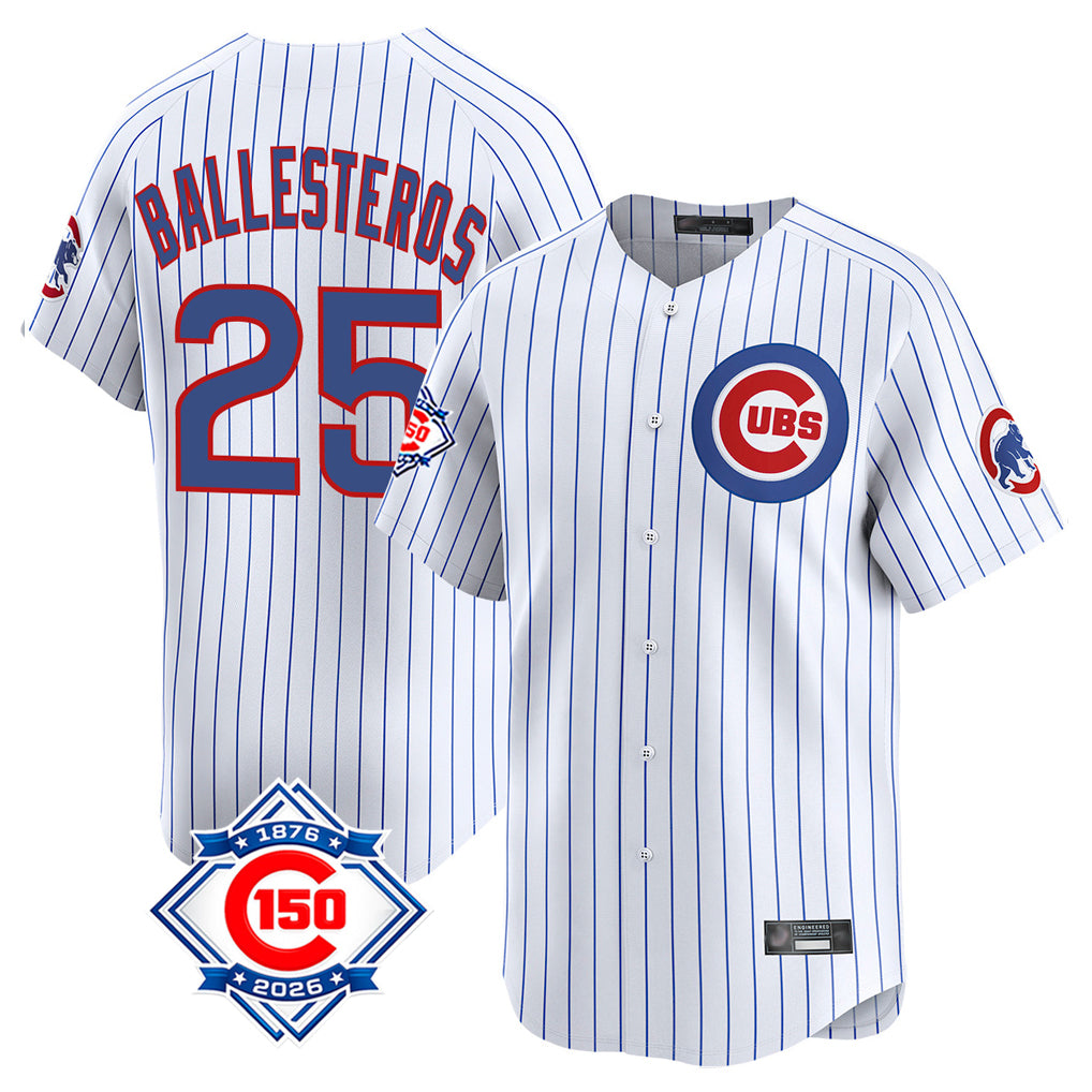 Boles C.Cubs #25 Mois¨¦s Ballesteros Player White 150th Anniversary Limited Home Game Stitched Jerseys
