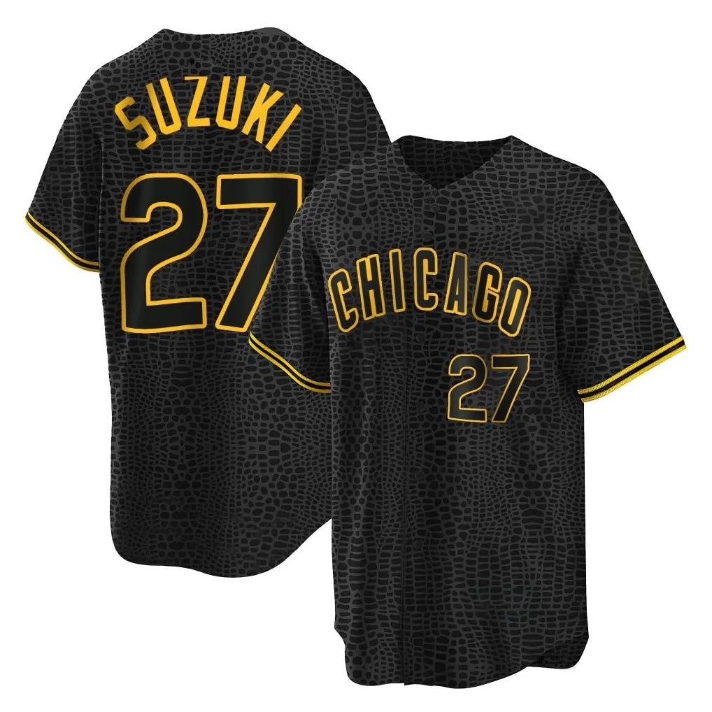 Boles C.Cubs #27 Seiya Suzuki Player Black Snake Skin City Game Stitched Jerseys