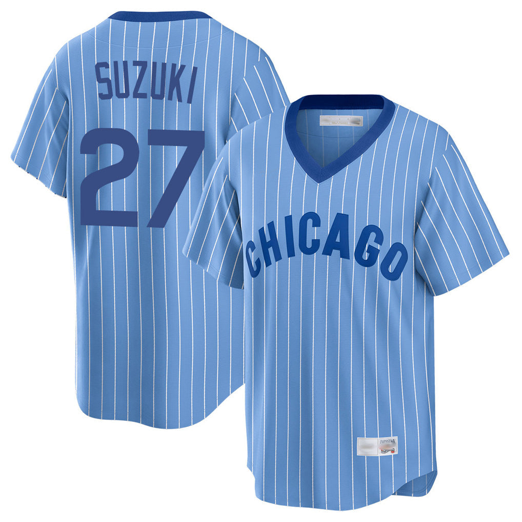 Boles C.Cubs #27 Seiya Suzuki Player Blue T-shirt Cooperstown Collection Limited Stitched Jerseys