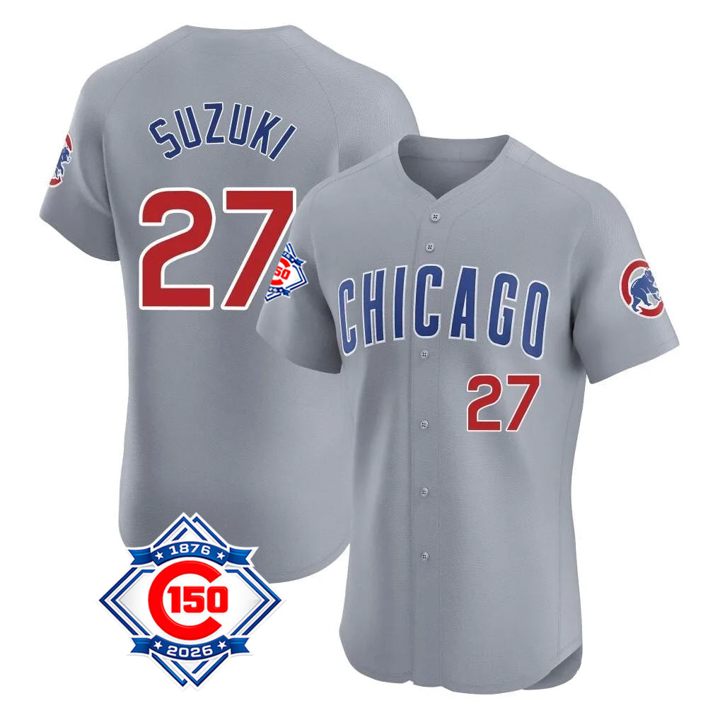 Boles C.Cubs #27 Seiya Suzuki Player Gray Road 150th Anniversary Limited Elite Home Stitched Jerseys