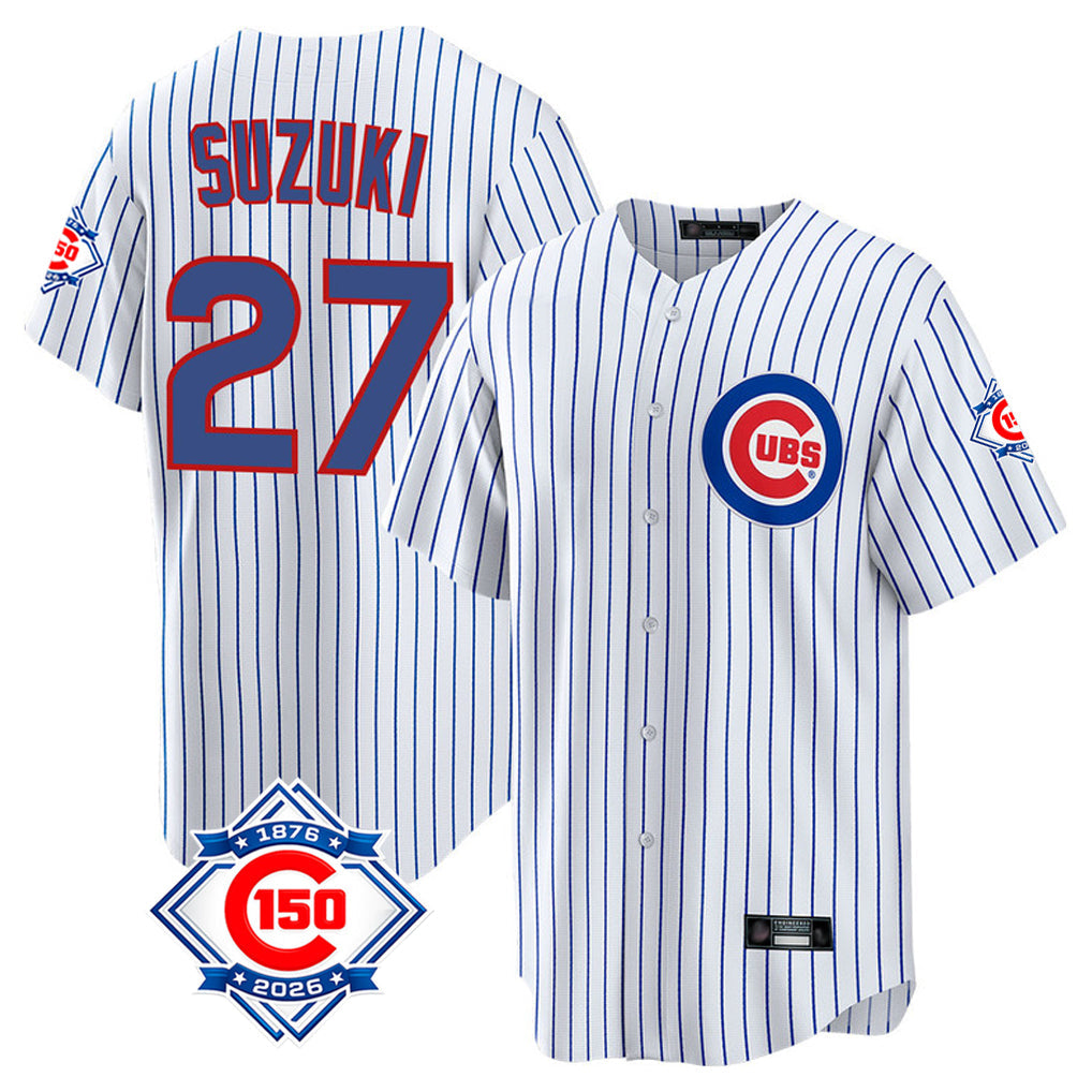 Boles C.Cubs #27 Seiya Suzuki Player White 150th Anniversary Home Game Stitched Jerseys