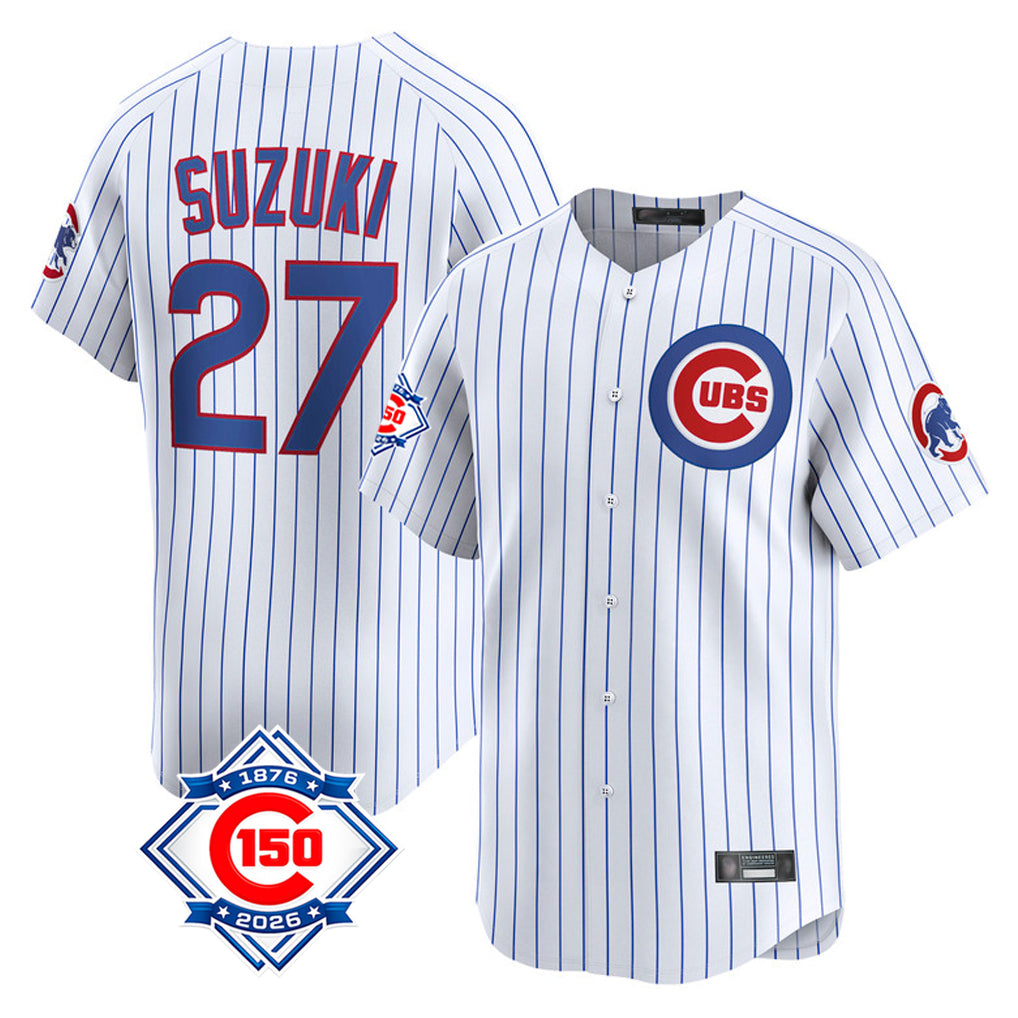 Boles C.Cubs #27 Seiya Suzuki Player White 150th Anniversary Limited Home Game Stitched Jerseys