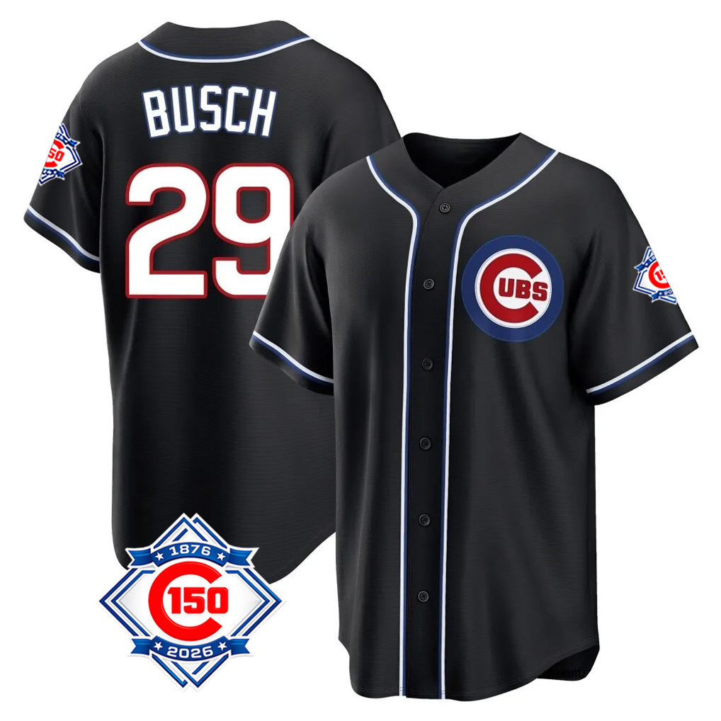 Boles C.Cubs #29 Michael Busch Player Black Fashion Out 150th Anniversary Game Stitched Jerseys