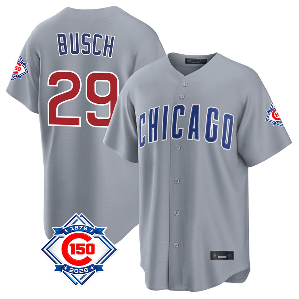 Boles C.Cubs #29 Michael Busch Player Gray 150th Anniversary Home Game Stitched Jerseys