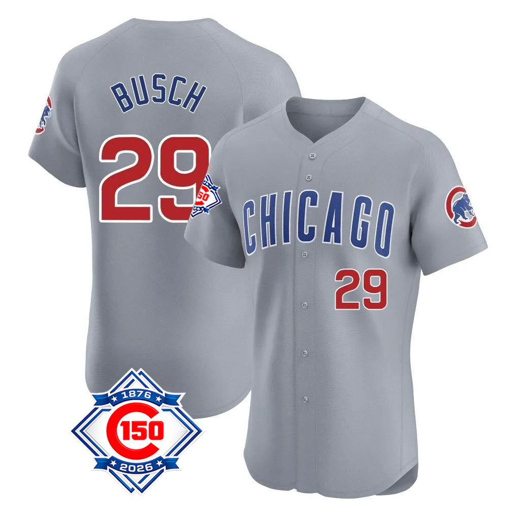 Boles C.Cubs #29 Michael Busch Player Gray Road 150th Anniversary Limited Elite Home Stitched Jerseys