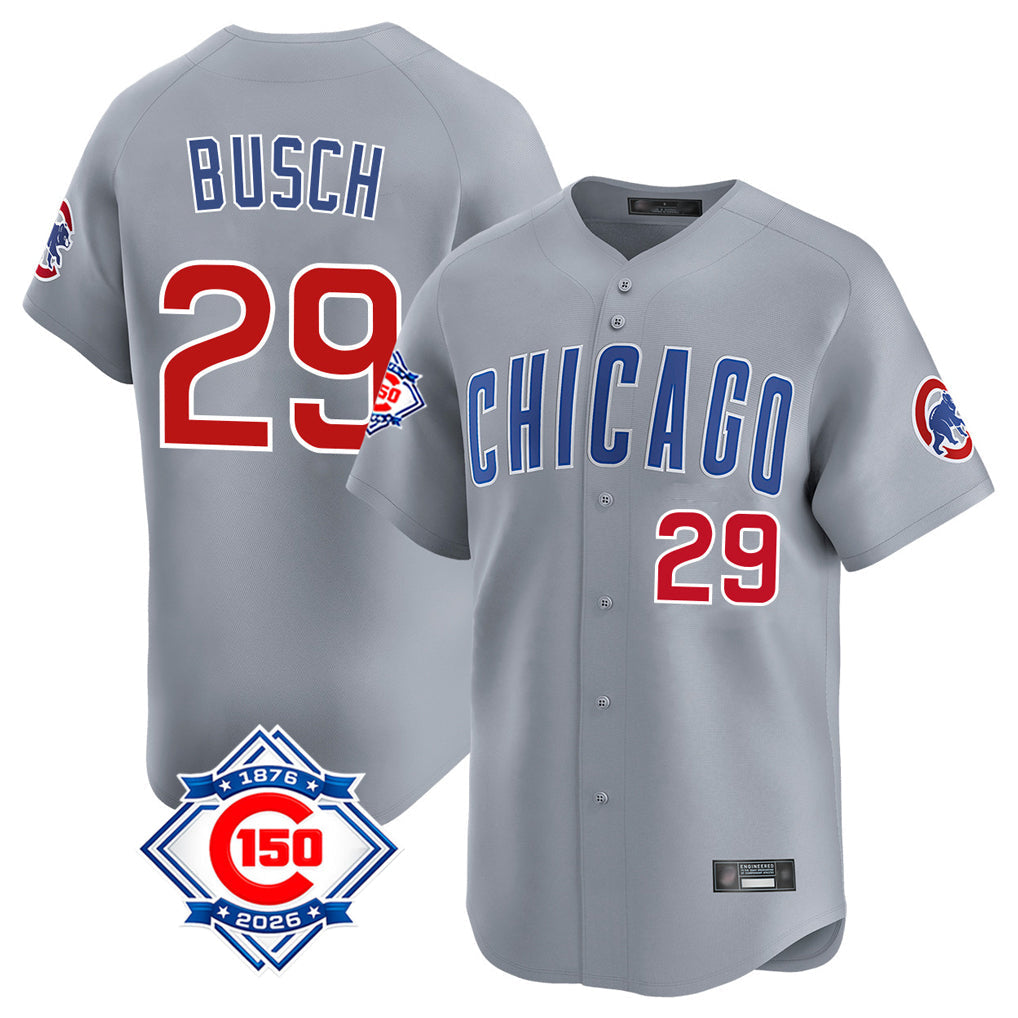 Boles C.Cubs #29 Michael Busch Player Gray Road 150th Anniversary Limited Home Stitched Jerseys