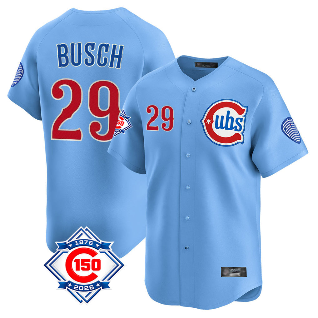 Boles C.Cubs #29 Michael Busch Player Light Blue 150th Anniversary Limited Home Stitched Jerseys