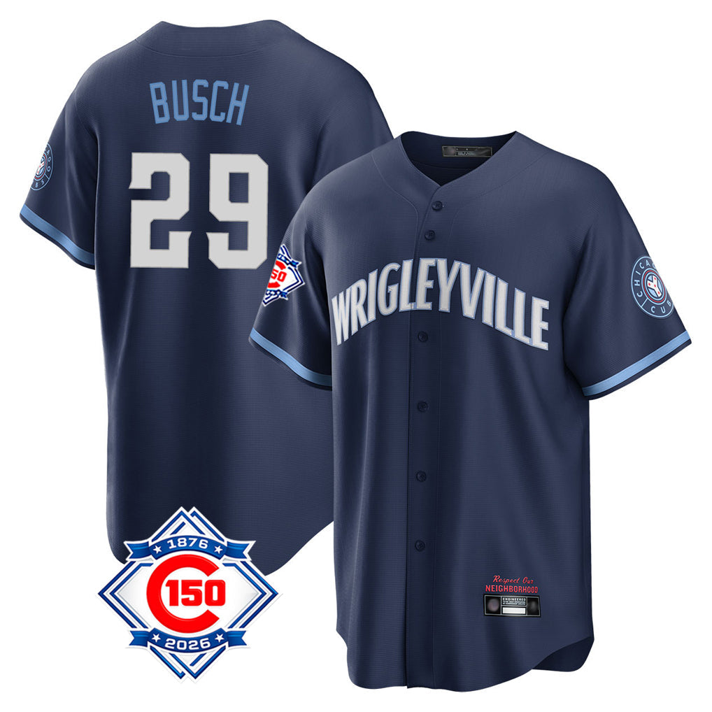 Boles C.Cubs #29 Michael Busch Player Navy 150th Anniversary City Connect Home Game Stitched Jerseys